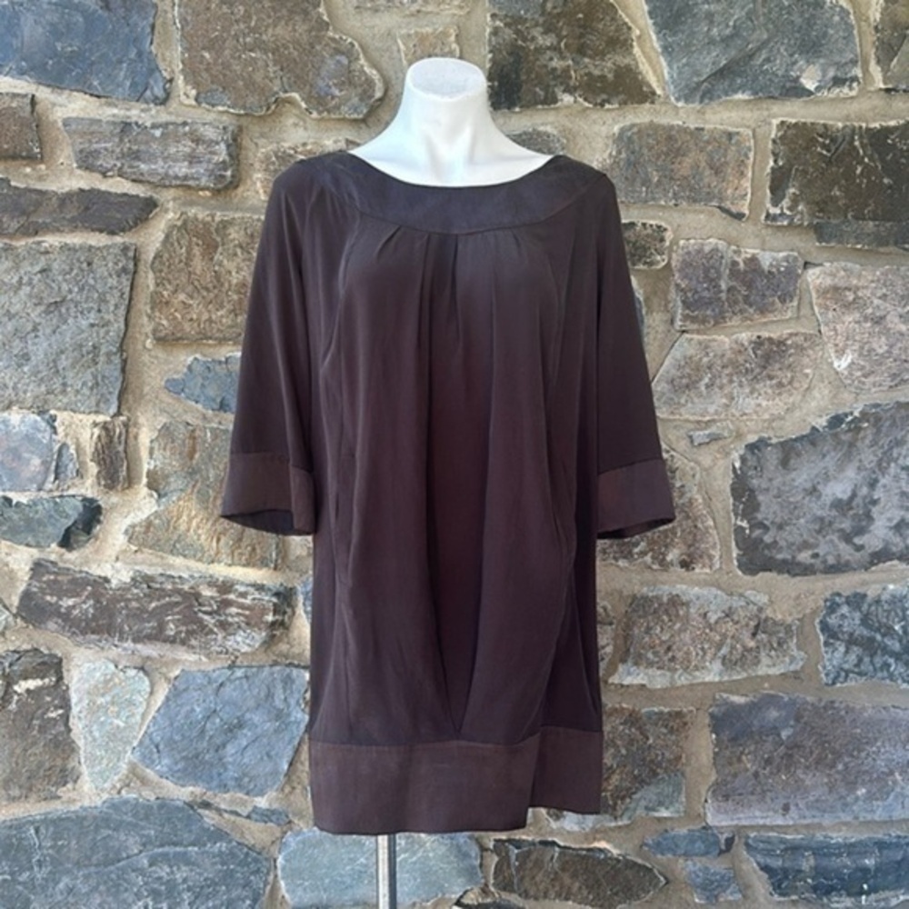 Diane Von Furstenberg DVF peggy dress brown silk / lycra shift w/ pockets Sz 08
